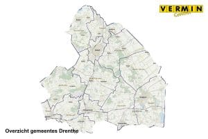 Plattegrond gemeentes in Drenthe waar Vermin Control Ongediertebestrijding werkzaam is.